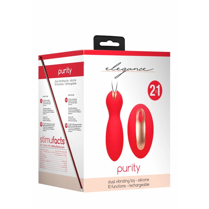 Elegance dual vibrating toy - purity - red - Wibrator łechtaczkowy i kulki gejszy (2w1), Czerwony