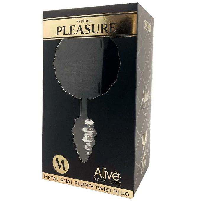 Alive Metal Anal Fluffly Twist Plug M Black - Korek analny z pomponem
