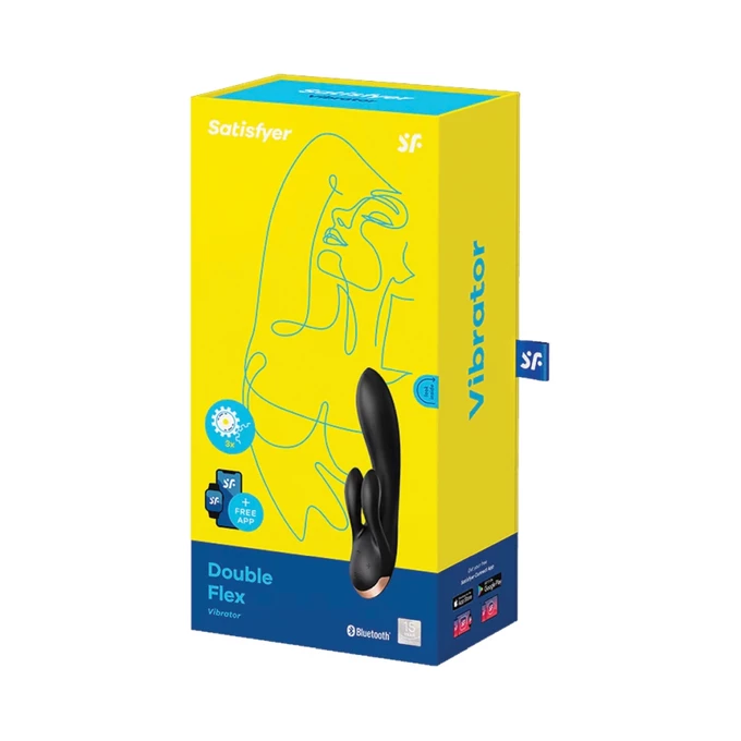 Satisfyer double flex connect app (black) - Wibrator króliczek z aplikacją na smartfona, Czarny