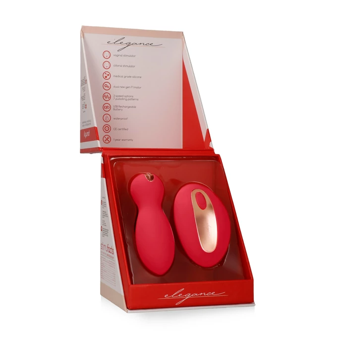 Elegance dual vibrating toy - purity - red - Wibrator łechtaczkowy i kulki gejszy (2w1), Czerwony