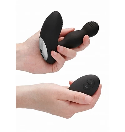 ElectroShock remote controlled e-stim &amp; vibrating prostate massager - black - Wibrujący masażer prostaty z pilotem i elektrostymulacją