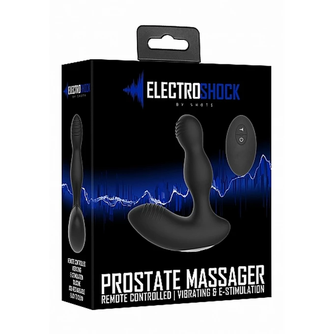 ElectroShock remote controlled e-stim &amp; vibrating prostate massager - black - Wibrujący masażer prostaty z pilotem i elektrostymulacją
