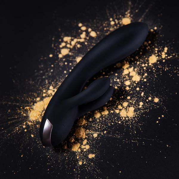 Satisfyer double flex connect app (black) - Wibrator króliczek z aplikacją na smartfona, Czarny
