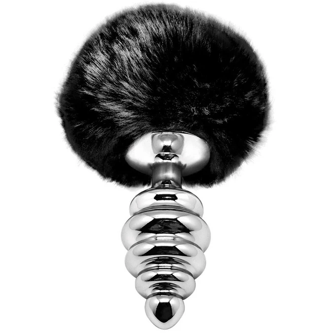 Alive Metal Anal Fluffly Twist Plug M Black - Korek analny z pomponem