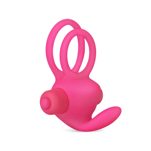 Lovetoy Power Clit Duo Silicone Cockring Pink - Wibrujący pierścień erekcyjny, Różowy