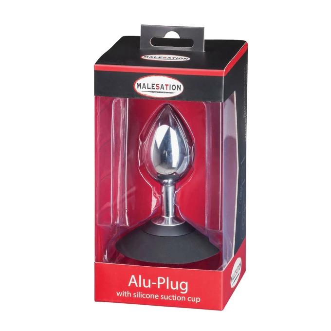 Malesation Alu Plug With Suction Cup Large, Chrome - Korek analny z przyssawką, Srebrny