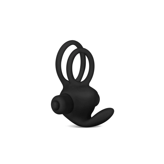 Lovetoy Power Clit Duo Silicone Cockring Black - Wibrujący pierścień erekcyjny, Czarny