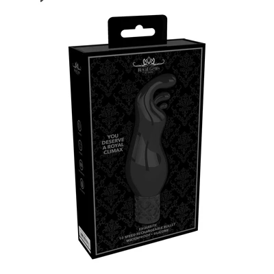Royal Gems Exquisite Rechargeable Silicone Bullet Black - Wibrator punktowy, Czarny
