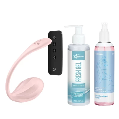 Sada Satisfyer Ribbed Petal - Vibrační vajíčko + lubrikant + dezinfekční sprej