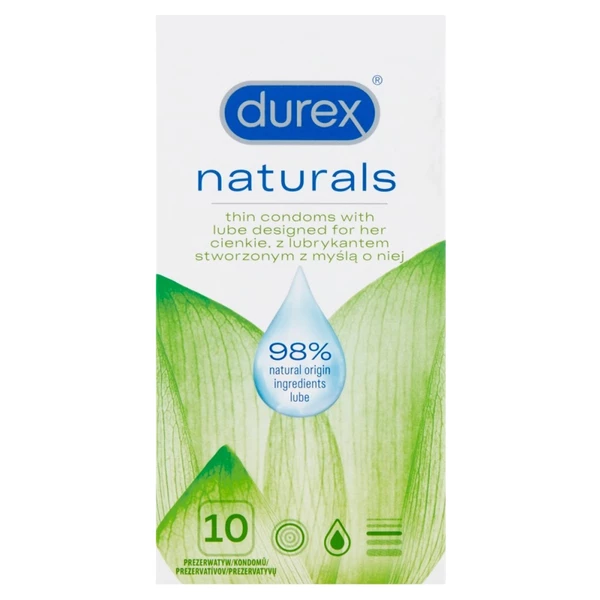 Durex Naturals - Tenké kondomy, obohacené lubrikantem, 10 ks