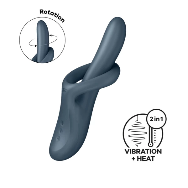 Satisfyer Heat Flex 4 Dark Blue - Vibrátor Bunny s funkcí otáčení a ohřevu, černý