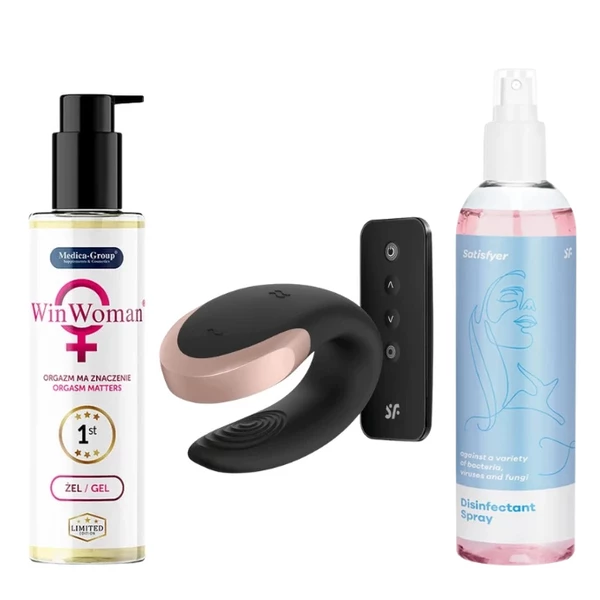 Sada Satisfyer Double Love (Black) - Vibrátor pro páry + gel + dezinfekční sprej