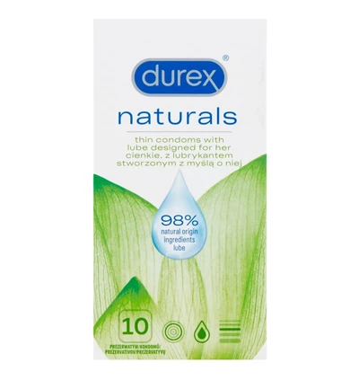 Durex Naturals - Prezerwatywy cienkie, wzbogacone lubrykantem, 10 szt.