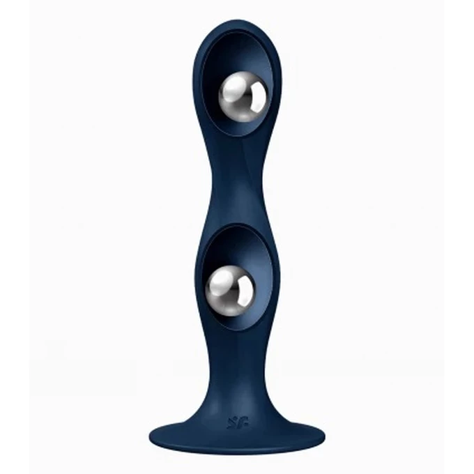 Satisfyer Double Ball-R - Klasické dildo s přísavkou, Tmavě modré