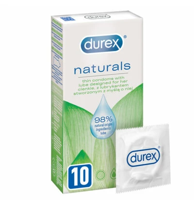 Durex Naturals - Prezerwatywy cienkie, wzbogacone lubrykantem, 10 szt.