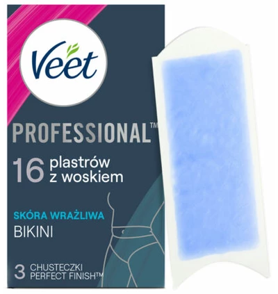 Veet Professional - plastry z woskiem do depilacji bikini, dla skóry wrażliwej, 16 szt.