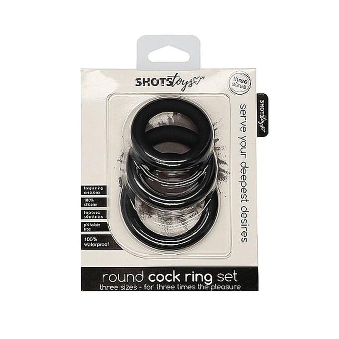 ShotsToys Round Cock Ring Set Black - Zestaw elastycznych pierścieni na penisa