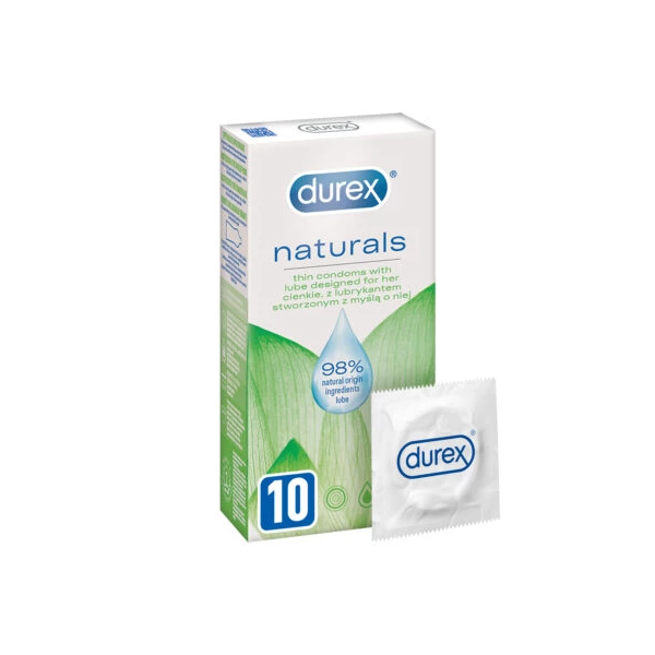 Durex Naturals - Tenké kondomy, obohacené lubrikantem, 10 ks