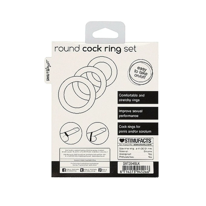 ShotsToys Round Cock Ring Set Black - Zestaw elastycznych pierścieni na penisa