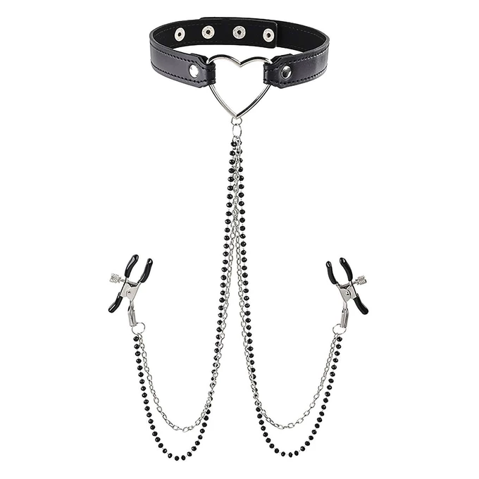 Sportsheets Sm Amor Collar With Nipple Jewelry - Zestaw BDSM