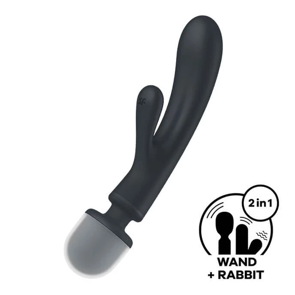 Satisfyer Triple lover - Trojitý vibrátor, králíček + hůlka, šedý