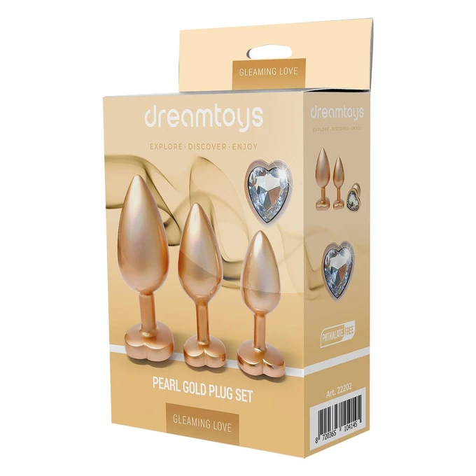 Dream toys Gleaming Love pearl gold - Zestaw korków analnych, z serduszkiem