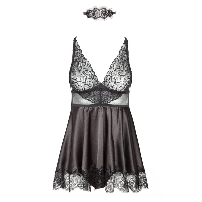 Beauty Night Eve Chemise - Koronkowe babydoll z opaską na oczy