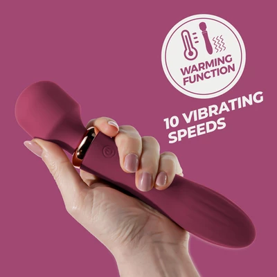 Crushious Dual Massage Wand Jinx - Dvojitý vibrátor typu wand s funkcí zahřívání, Bordó