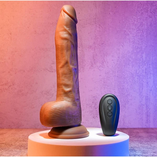 Evolved Thrust In Me 9.25 Inch Dark - Vibrační dildo s funkcí přísunu, dálkové ovládání