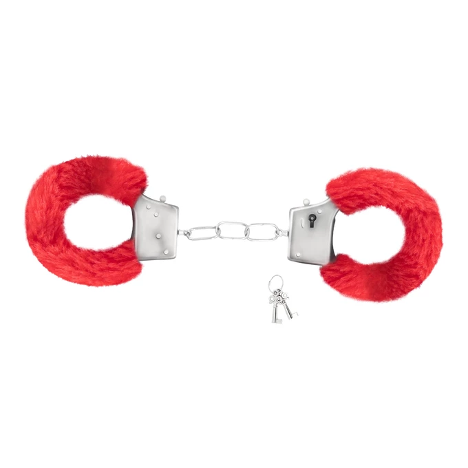 Crushious Love Cuffs red - kajdanki z futerkiem, czerwone