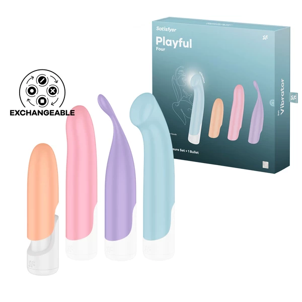 Hravý vibrátor Satisfyer Four - 4 v 1 s vyměnitelnými koncovkami