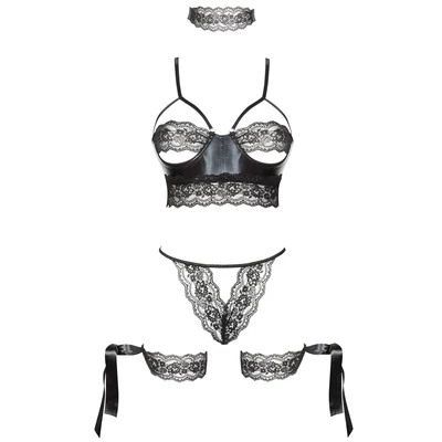 Beauty Night Shaquila  - Koronkowy zestaw z bondage i opaską na oczy