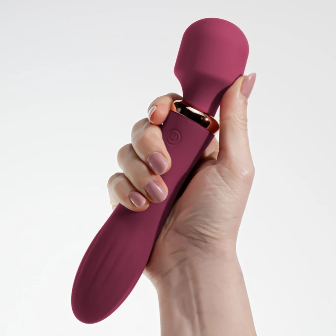 Crushious Dual Massage Wand Jinx - Dvojitý vibrátor typu wand s funkcí zahřívání, Bordó