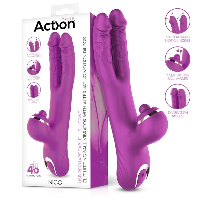 Action Nico Vibe - Dvouhřídelový vibrátor s klitoriálním masážním přístrojem