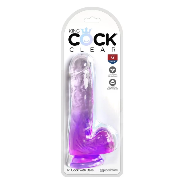 King Cock 6 Inch Cock With Balls - Klasické dildo s přísavkou, fialová