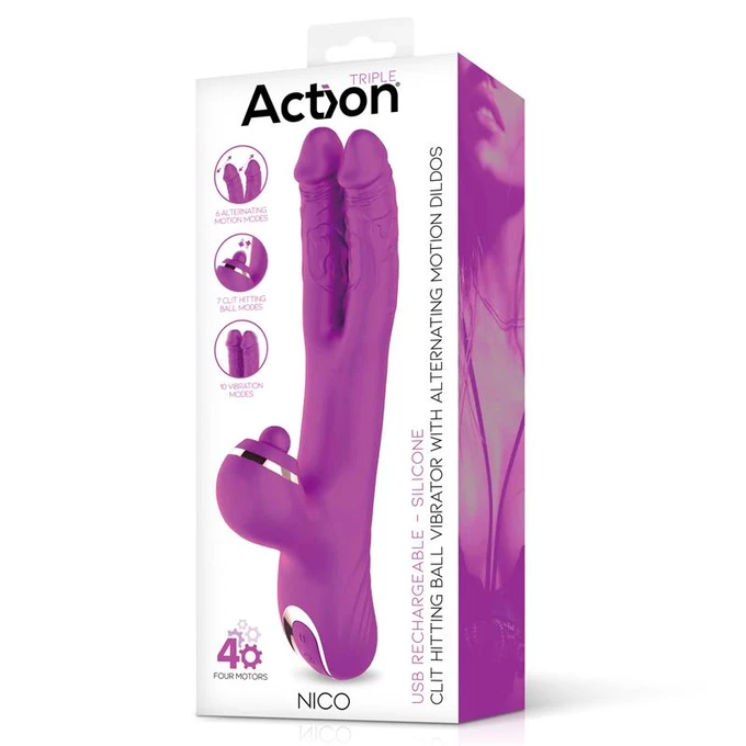 Action Nico Vibe - Dvouhřídelový vibrátor s klitoriálním masážním přístrojem