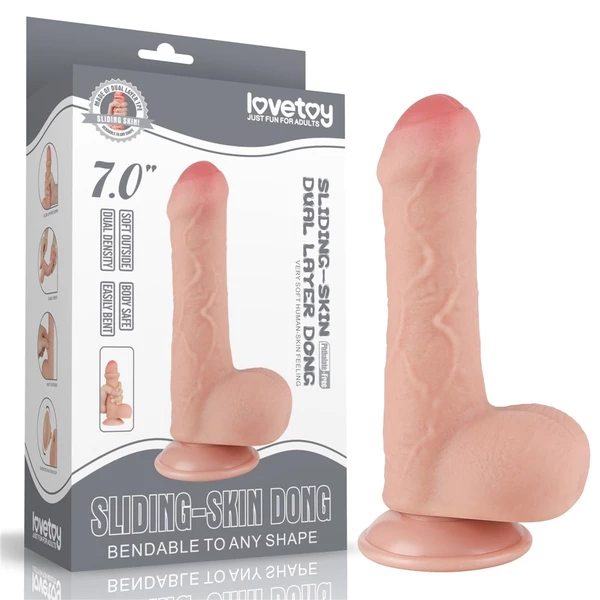 Lovetoy Dildo 7&quot; Sliding Skin Dual Layer - Klasické dildo s přísavkou