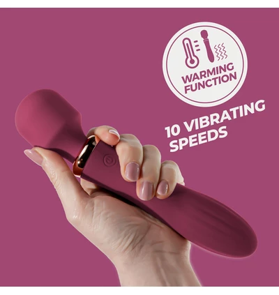 Crushious Dual Massage Wand Jinx - Dvojitý vibrátor typu wand s funkcí zahřívání, Bordó