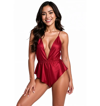 Passion Sensie Burgundy - Satynowe body, Czerwone
