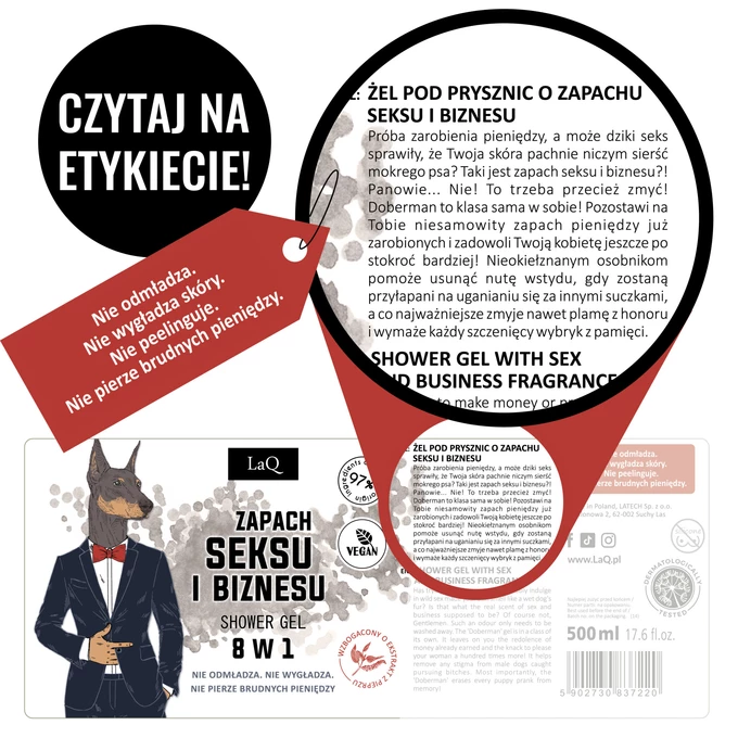 Laq &quot;Doberman zapach Seksu i biznesu - żel pod prysznic czarny mat, 100 ml