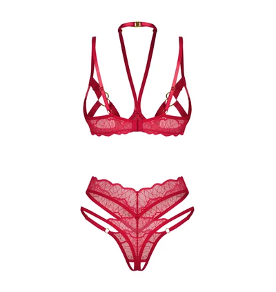 Obsessive Cupide Desire - Otwarty komplet bielizny, czerwony