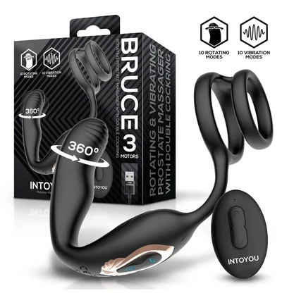 Intoyou Bruce - Masażer prostaty z podwójnym pierścieniem erekcyjnym, z funkcją rotacji