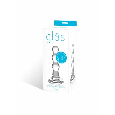 Glas Triple Play BeadedGlass Butt Plug - Szklany korek analny