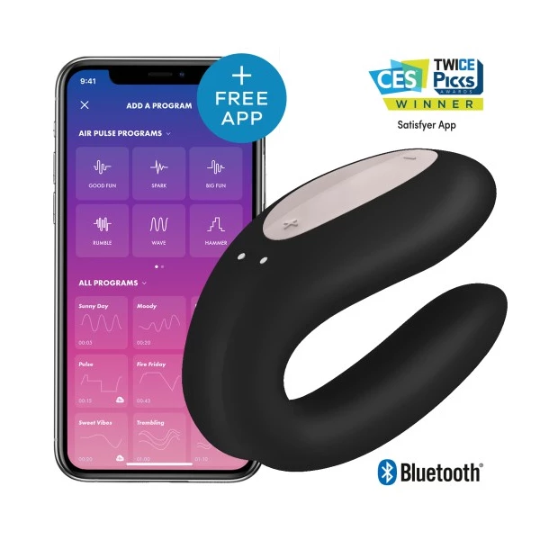 Satisfyer Double Joy Black  - Wibrator dla par sterowany aplikacją