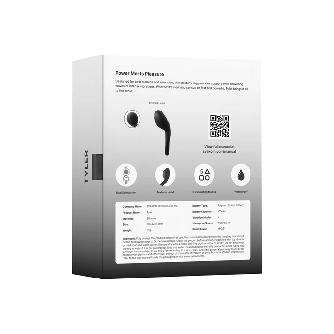 Svakom Tyler Vibrating Ring Black  - černý erekční kroužek s vibracemi