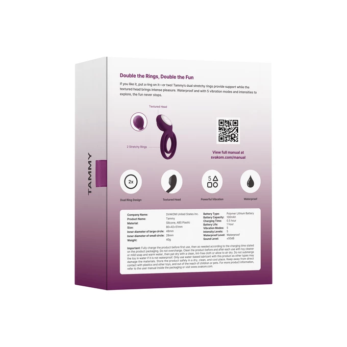 Svakom Tammy Vibrating Ring Violet - Wibrujący pierścień na penisa, Fioletowy